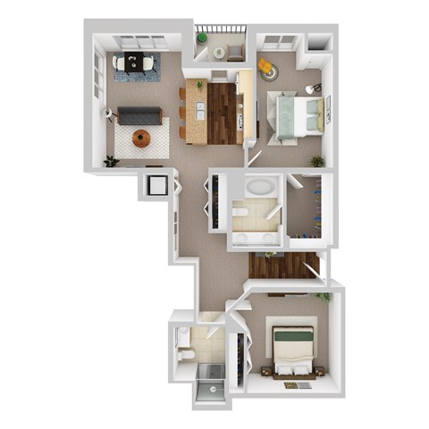 Floor plan for 2 beds, 2 baths, 1239 sqft